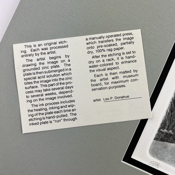 Vintage Leo P Donahue Art Etching New England Winter Stream Signed #158/250 Mat - Picture 5 of 10